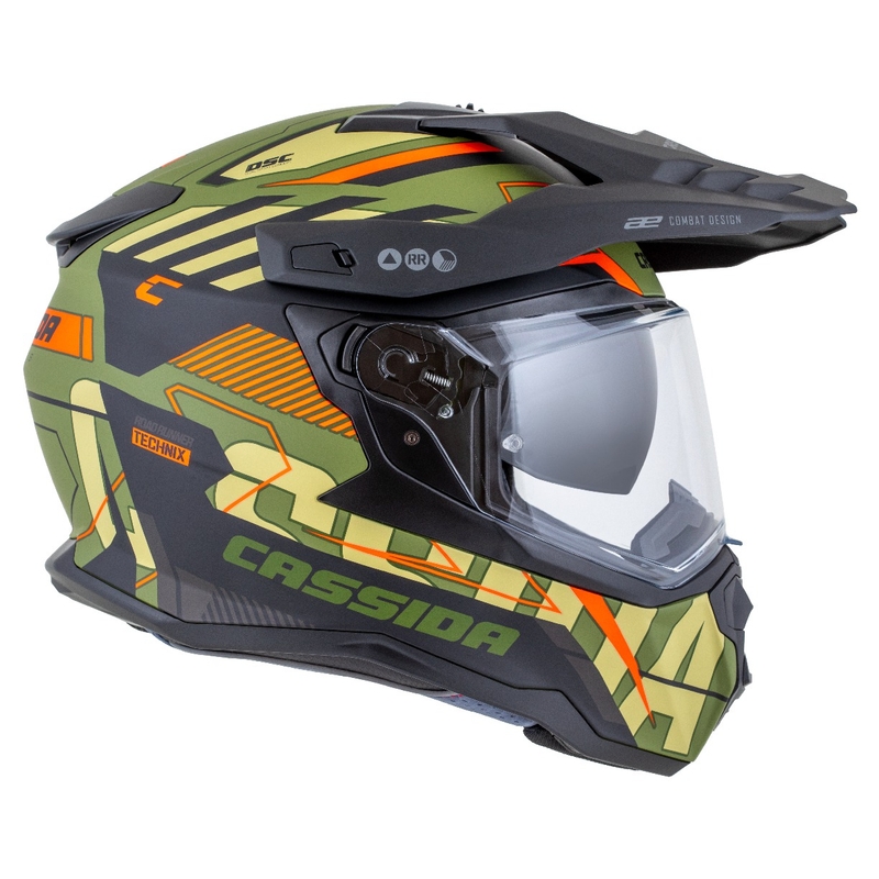 Enduro ķivere Cassida Road Runner TechniX matēta zaļgani-melnā-oranžā-pelēkā krāsā