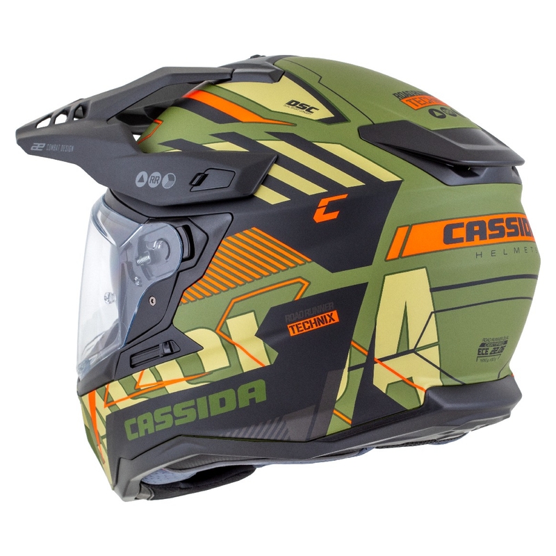 Enduro ķivere Cassida Road Runner TechniX matēta zaļgani-melnā-oranžā-pelēkā krāsā