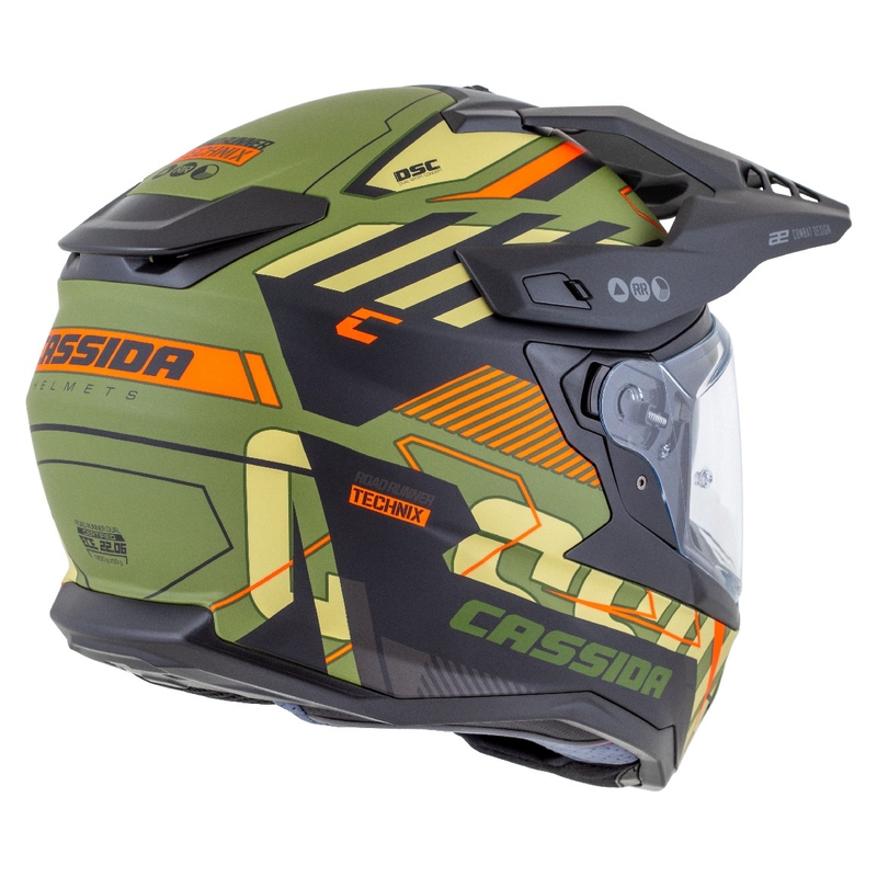 Enduro ķivere Cassida Road Runner TechniX matēta zaļgani-melnā-oranžā-pelēkā krāsā