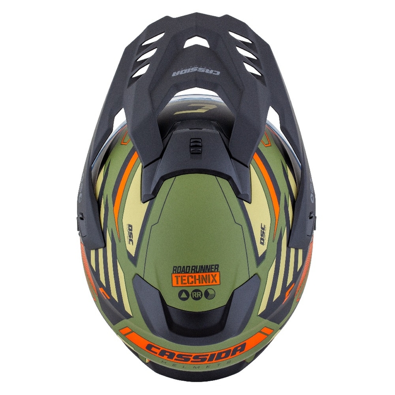 Enduro ķivere Cassida Road Runner TechniX matēta zaļgani-melnā-oranžā-pelēkā krāsā
