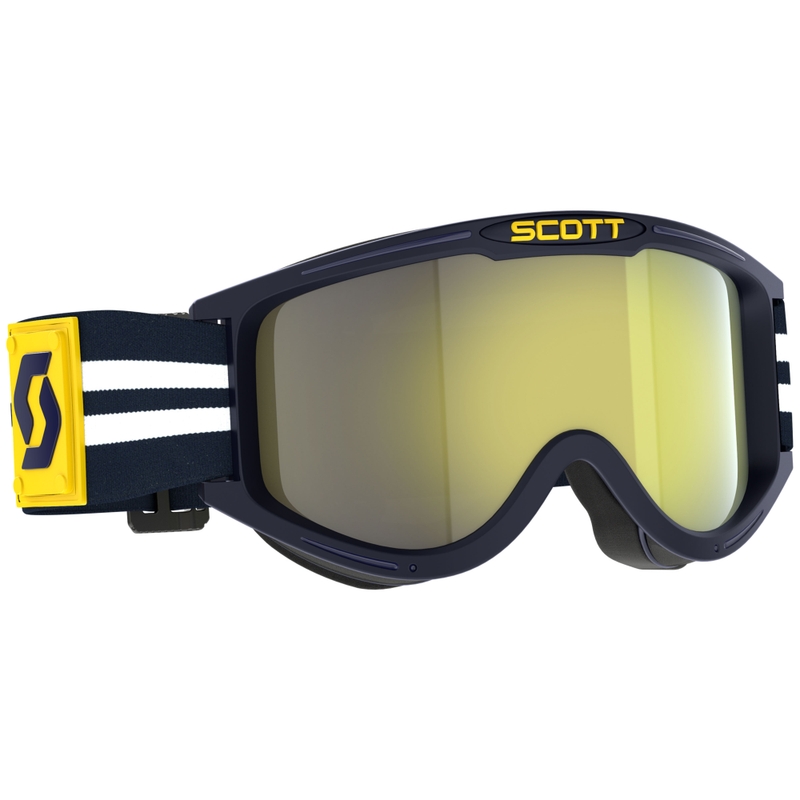 Motokrosa brilles SCOTT 89X Era zilā un baltā krāsā ar dzeltenu hromētu pleksi izpārdošana