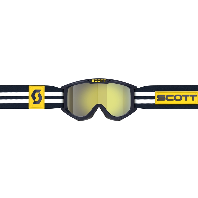 Motokrosa brilles SCOTT 89X Era zilā un baltā krāsā ar dzeltenu hromētu pleksi izpārdošana
