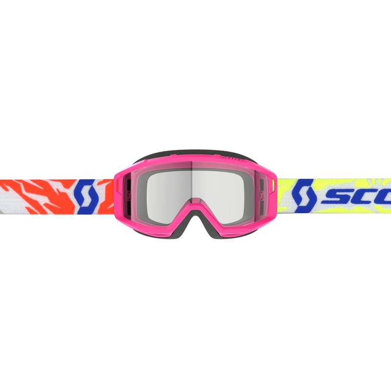 Bērnu motokrosa brilles SCOTT Primal Youth rozā krāsā ar caurspīdīgu pleksi