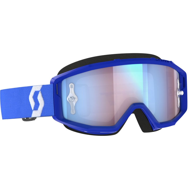 Motokrosa brilles SCOTT Primal CH zilas un baltas ar hromētu zilu pleksi