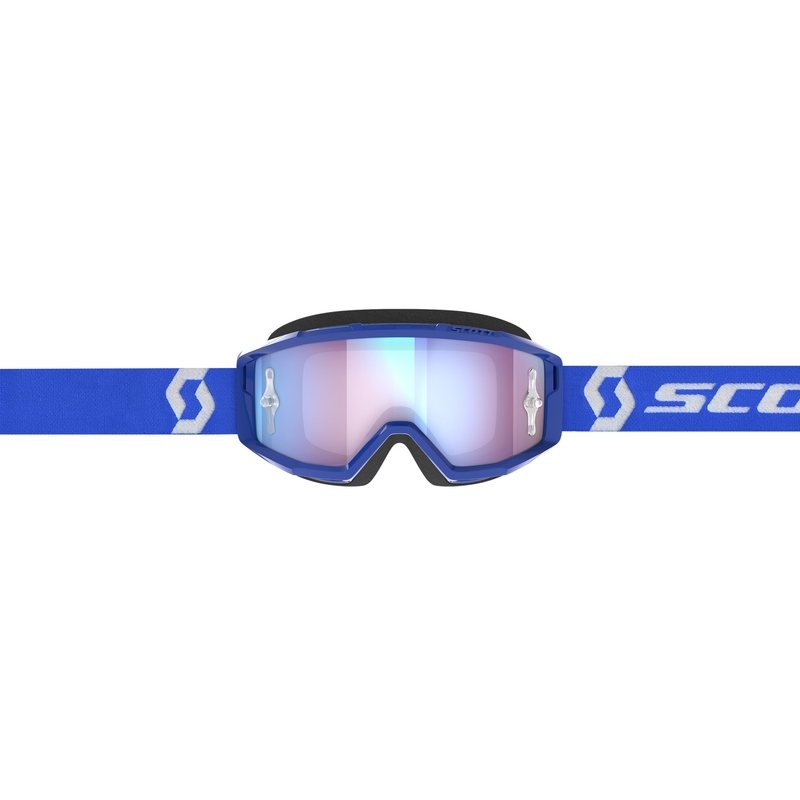 Motokrosa brilles SCOTT Primal CH zilas un baltas ar hromētu zilu pleksi