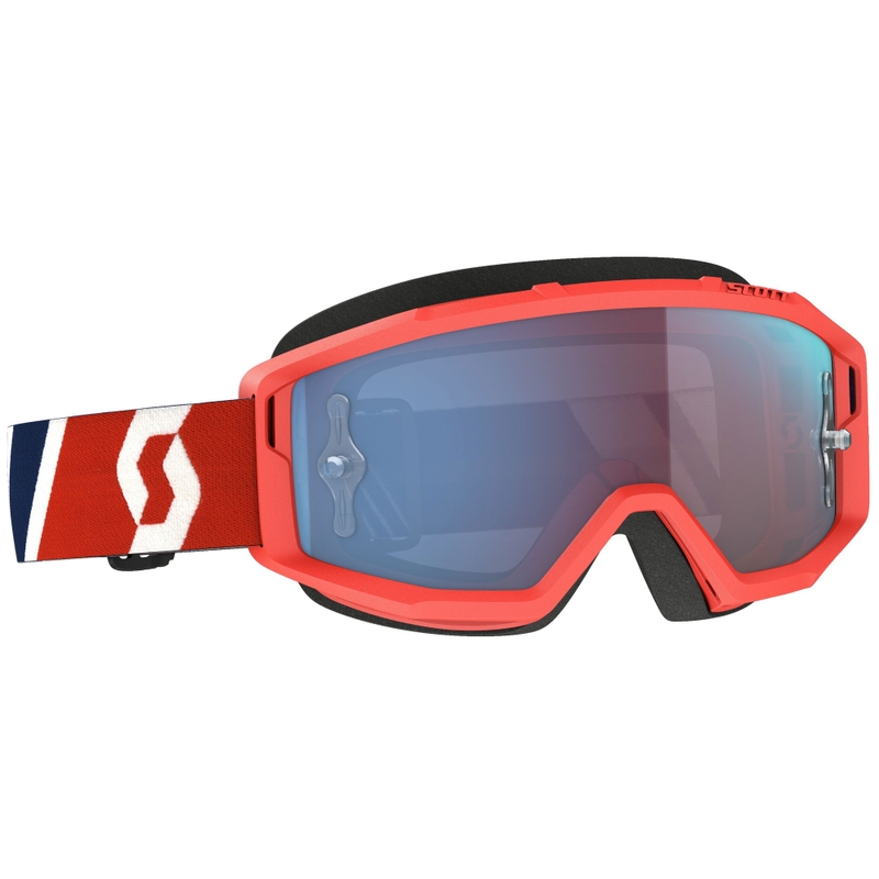 Motokrosa brilles SCOTT Primal CH sarkani zilas ar hromētu zilu pleksi