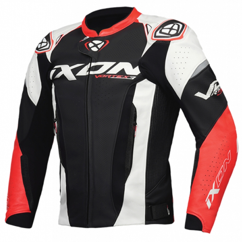 IXON Vortex 3 melnbaltsarkana ādas motocikla jaka
