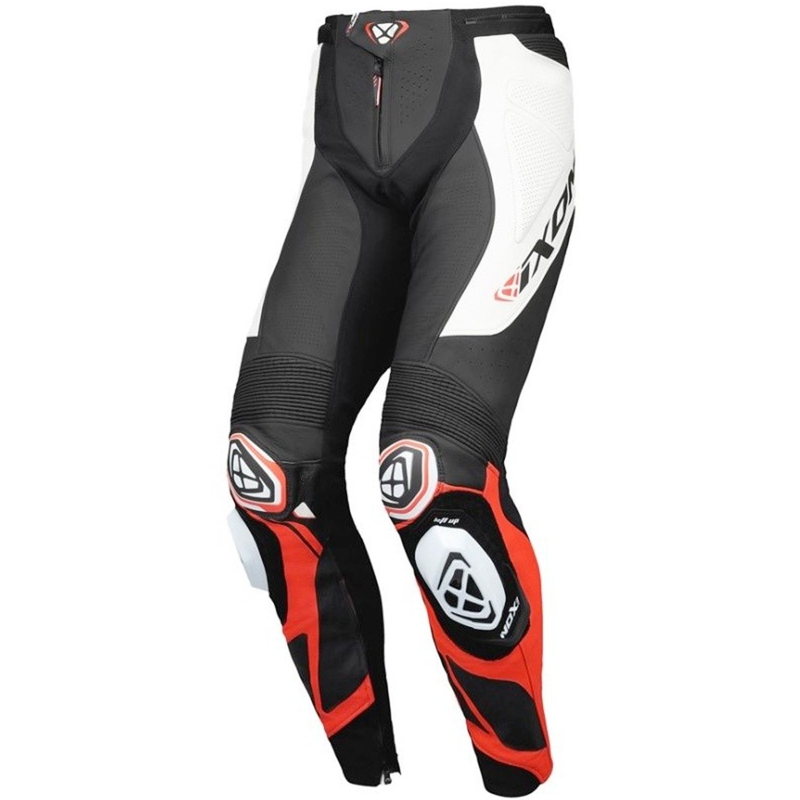 IXON Vortex 3 melnas-baltas-sarkanas ādas motocikla bikses