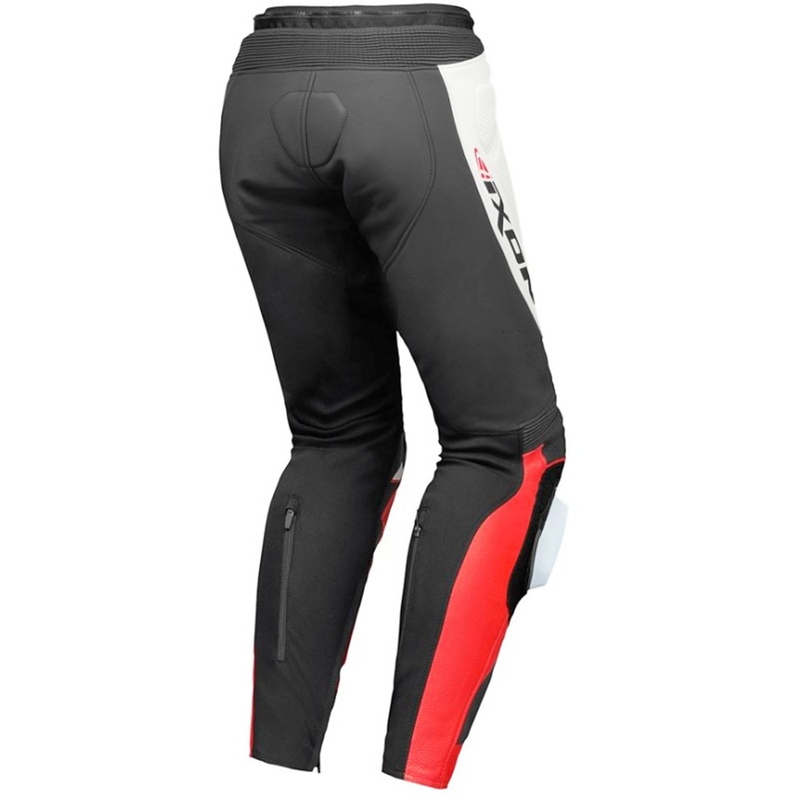 IXON Vortex 3 melnas-baltas-sarkanas ādas motocikla bikses