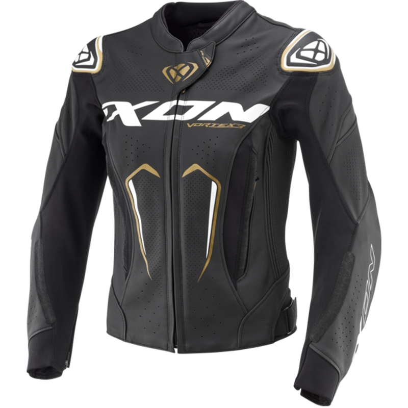 Sieviešu ādas motocikla jaka IXON Vortex 3 black-white-gold
