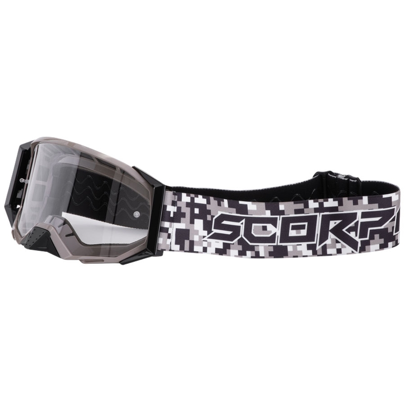 Motokrosa brilles Scorpion E24 camo ar caurspīdīgu pleksi