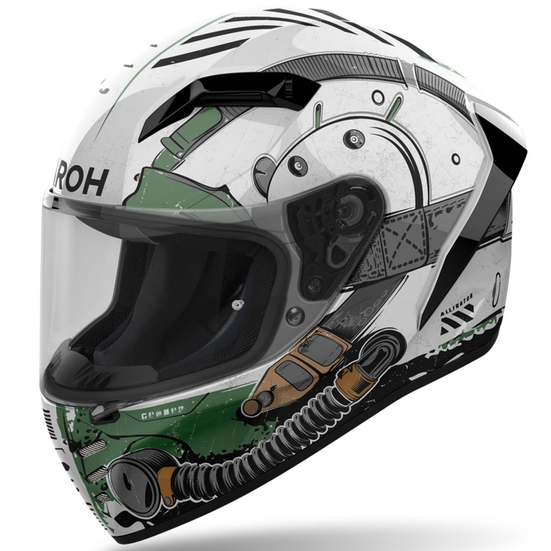 Integrēta motocikla ķivere Airoh CONNOR Alligator spīdīgi balta-zaļa
