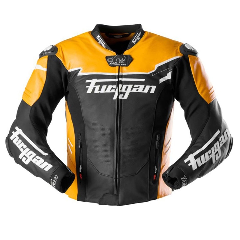 Furygan Signature 55 melnā un dzeltenā ādas motocikla jaka