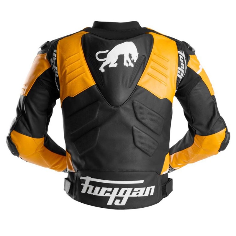 Furygan Signature 55 melnā un dzeltenā ādas motocikla jaka