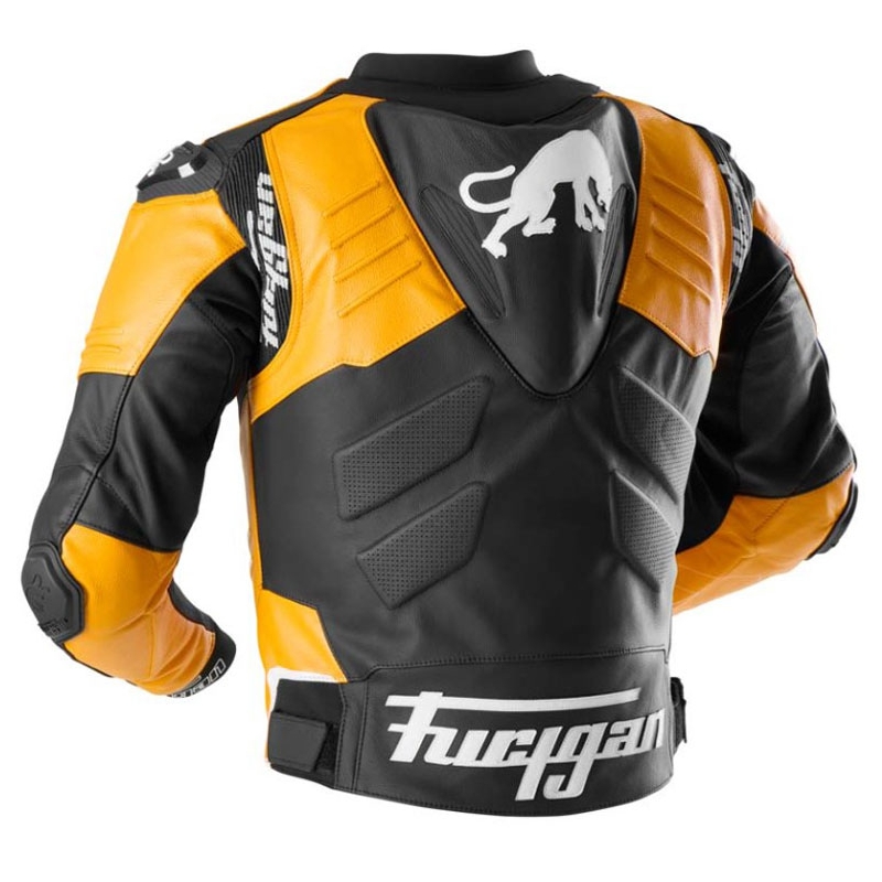 Furygan Signature 55 melnā un dzeltenā ādas motocikla jaka