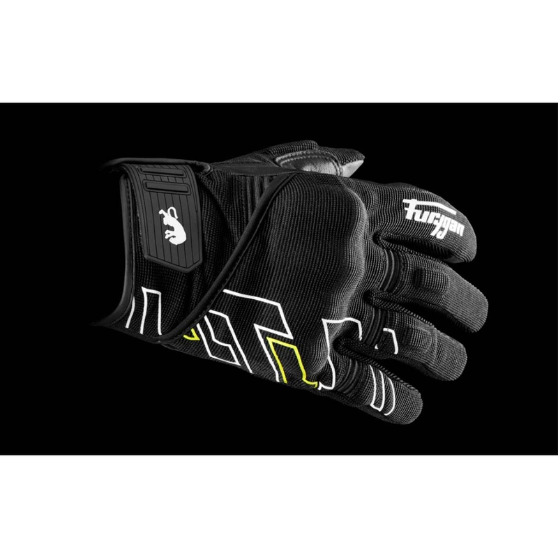 Motocikla cimdi Furygan Jet Neon D3O melns-balts-fluo dzeltens