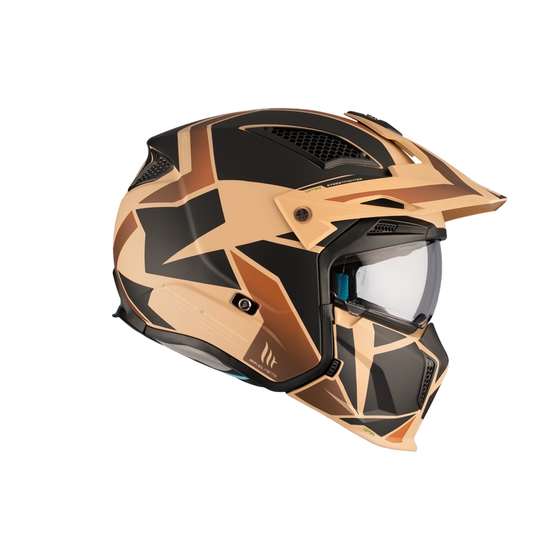 Atvērtā ķivere ar masku MT Streetfighter SV S P1R B9 melns-brūns-bēšs