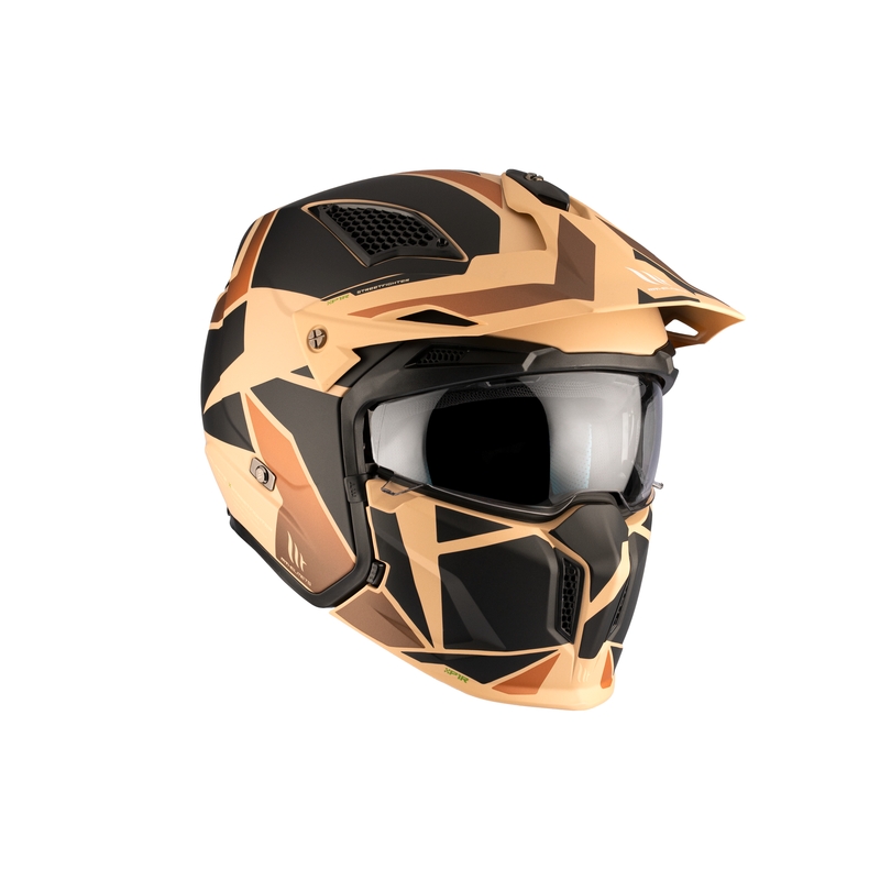 Atvērtā ķivere ar masku MT Streetfighter SV S P1R B9 melns-brūns-bēšs