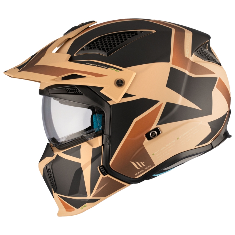 Atvērtā ķivere ar masku MT Streetfighter SV S P1R B9 melns-brūns-bēšs