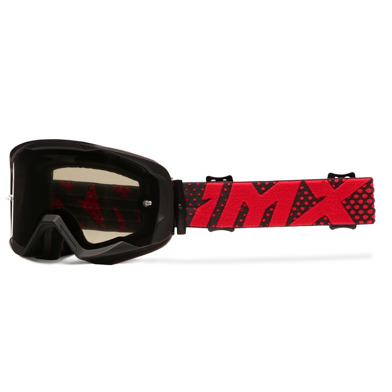 Motokrosa brilles iMX Endurance Flip melnas-sarkanas ar kūpinātu pleksiglasu