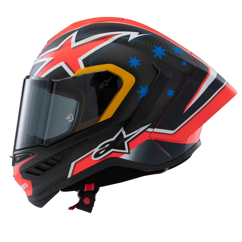 Alpinestars Supertech R10 Limited Edition Jack Miller matēta oglekļa sarkan-zilā-dzeltenā-baltā integrālā motocikla ķivere