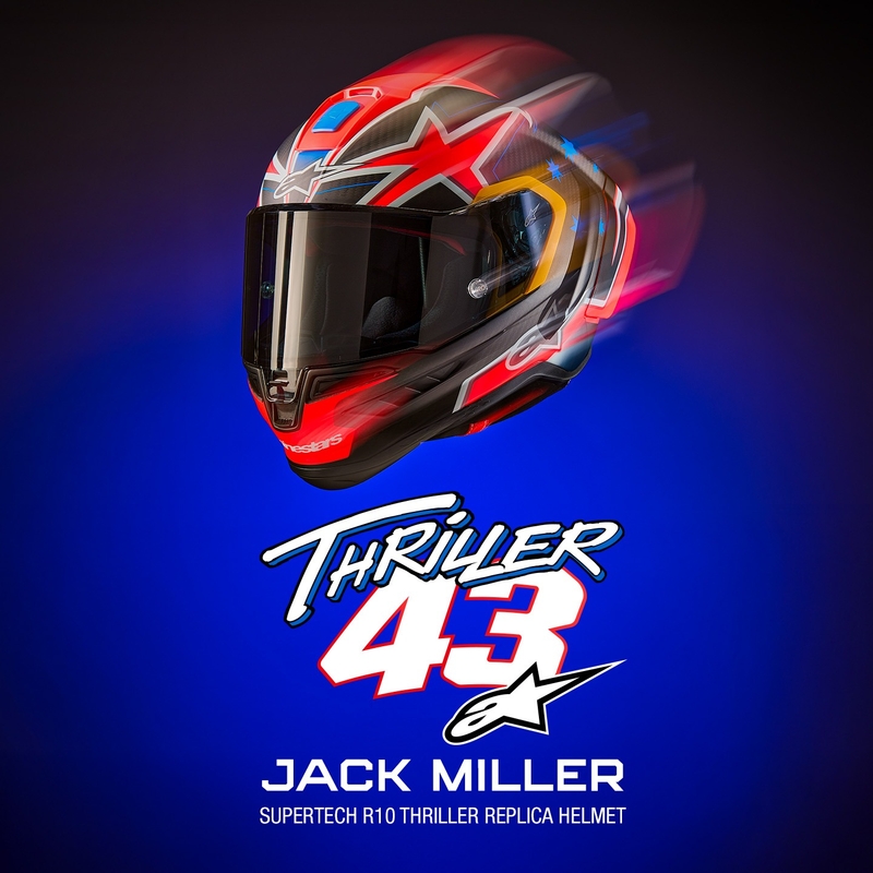 Alpinestars Supertech R10 Limited Edition Jack Miller matēta oglekļa sarkan-zilā-dzeltenā-baltā integrālā motocikla ķivere