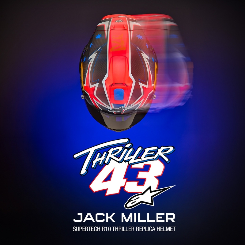 Alpinestars Supertech R10 Limited Edition Jack Miller matēta oglekļa sarkan-zilā-dzeltenā-baltā integrālā motocikla ķivere