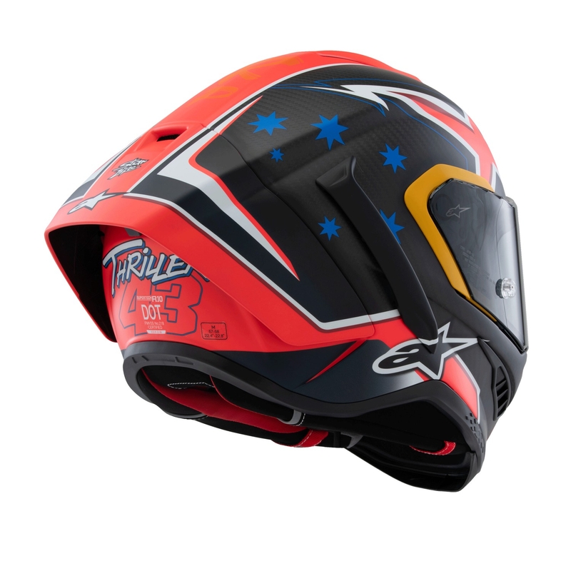Alpinestars Supertech R10 Limited Edition Jack Miller matēta oglekļa sarkan-zilā-dzeltenā-baltā integrālā motocikla ķivere
