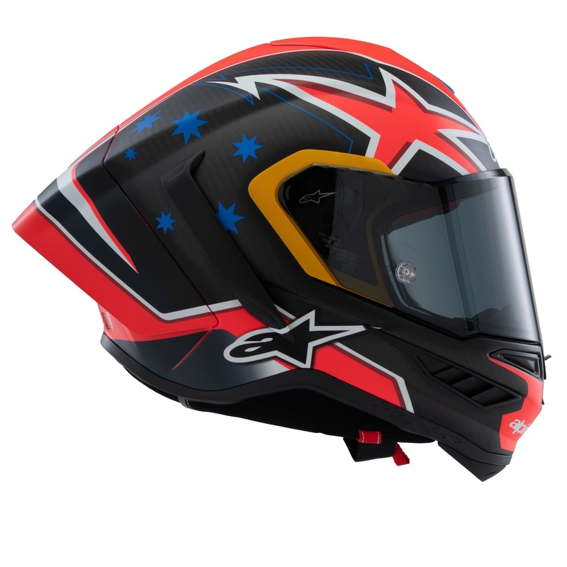 Alpinestars Supertech R10 Limited Edition Jack Miller matēta oglekļa sarkan-zilā-dzeltenā-baltā integrālā motocikla ķivere
