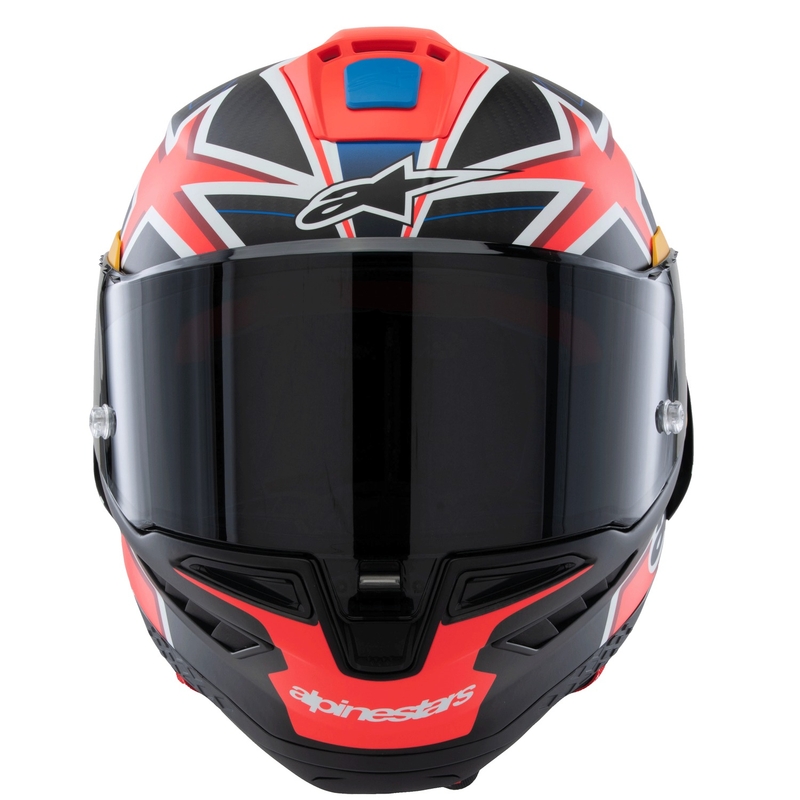 Alpinestars Supertech R10 Limited Edition Jack Miller matēta oglekļa sarkan-zilā-dzeltenā-baltā integrālā motocikla ķivere