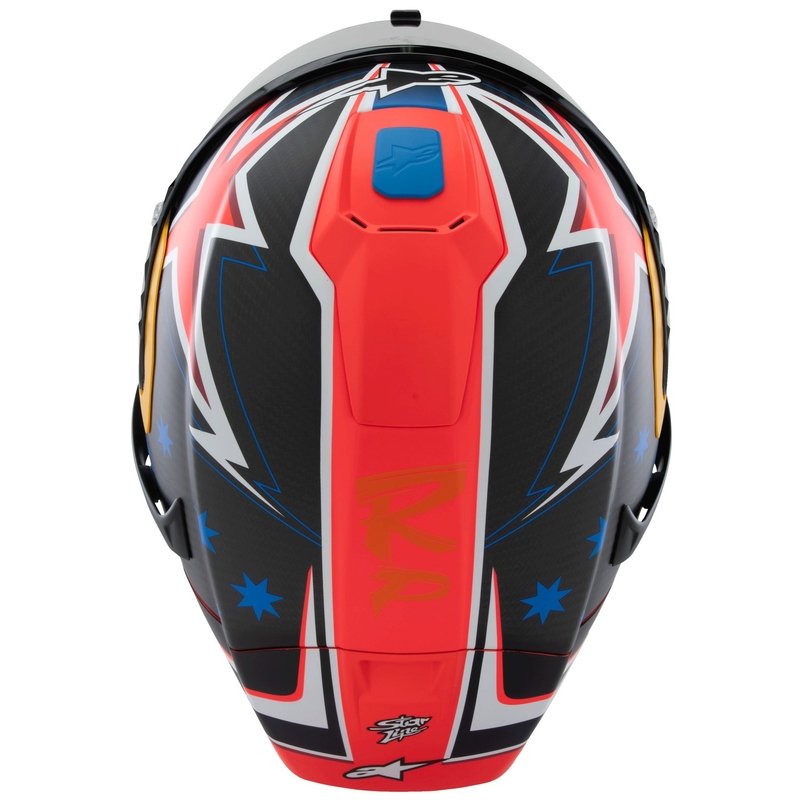 Alpinestars Supertech R10 Limited Edition Jack Miller matēta oglekļa sarkan-zilā-dzeltenā-baltā integrālā motocikla ķivere