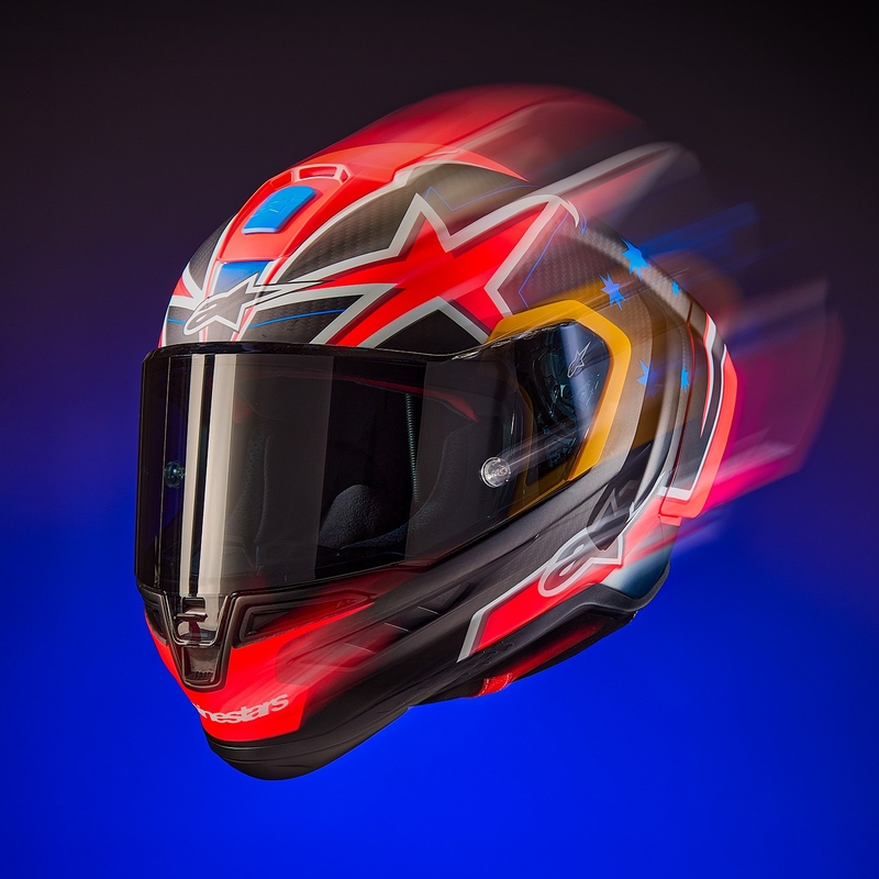 Alpinestars Supertech R10 Limited Edition Jack Miller matēta oglekļa sarkan-zilā-dzeltenā-baltā integrālā motocikla ķivere