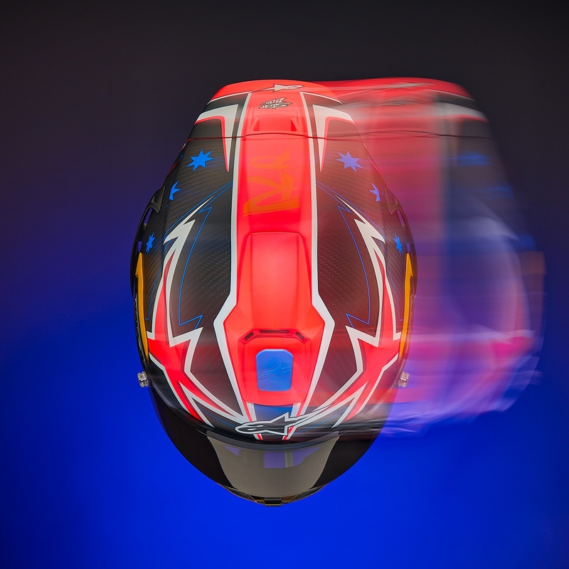 Alpinestars Supertech R10 Limited Edition Jack Miller matēta oglekļa sarkan-zilā-dzeltenā-baltā integrālā motocikla ķivere