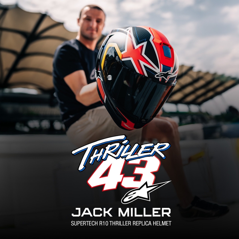 Alpinestars Supertech R10 Limited Edition Jack Miller matēta oglekļa sarkan-zilā-dzeltenā-baltā integrālā motocikla ķivere