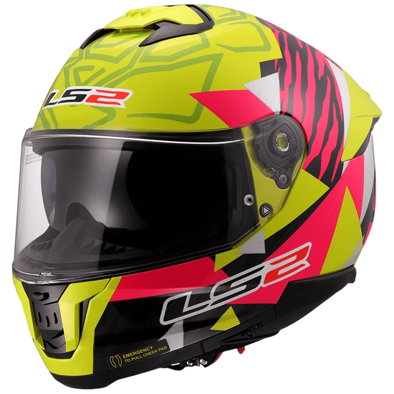 LS2 FF808 Stream II Tiger fluo dzeltenā-rozā krāsā integrālā motociklista ķivere