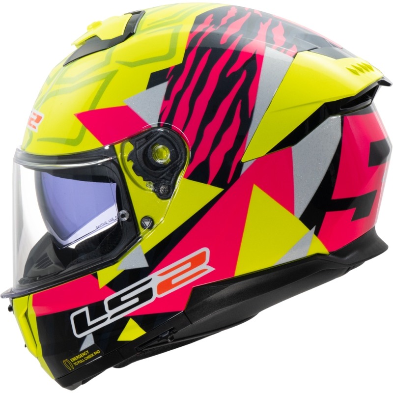 LS2 FF808 Stream II Tiger fluo dzeltenā-rozā krāsā integrālā motociklista ķivere