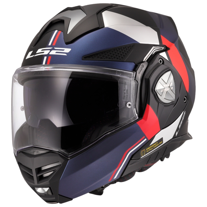 LS2 FF901 Advant X Ultra zili-sarkana flip-up moto ķivere