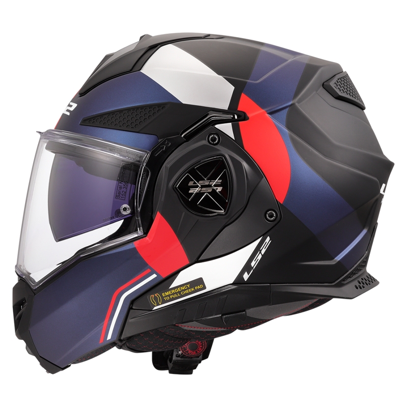LS2 FF901 Advant X Ultra zili-sarkana flip-up moto ķivere