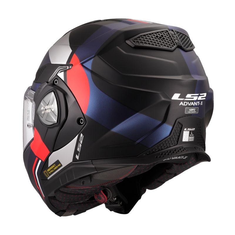 LS2 FF901 Advant X Ultra zili-sarkana flip-up moto ķivere