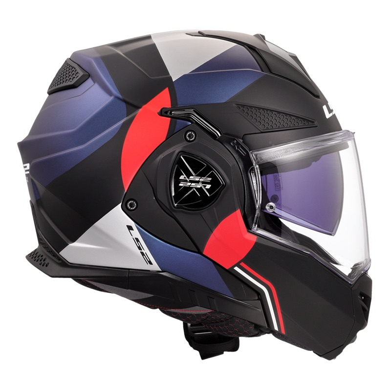 LS2 FF901 Advant X Ultra zili-sarkana flip-up moto ķivere