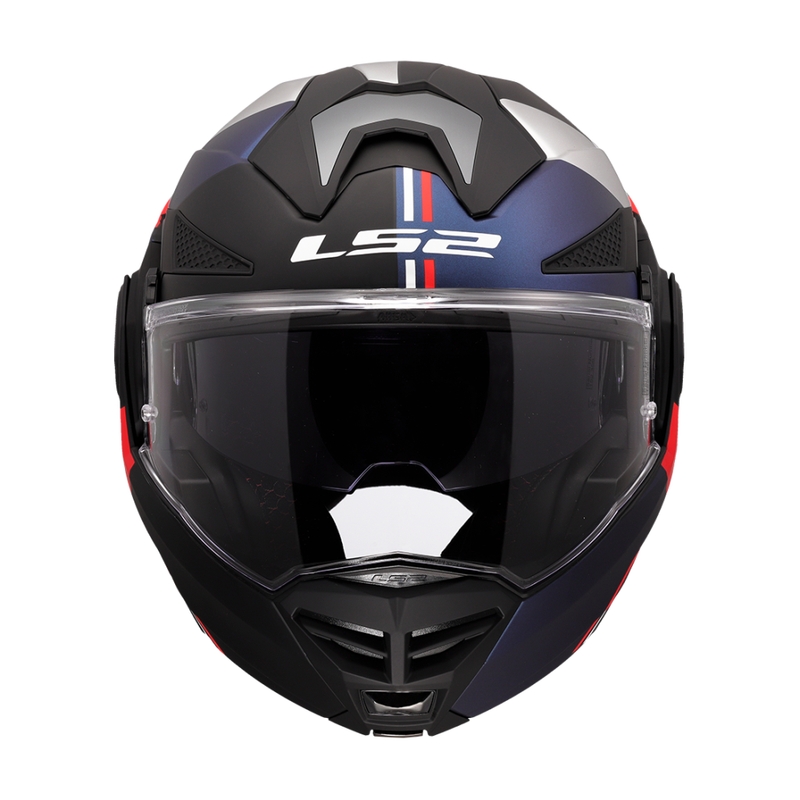 LS2 FF901 Advant X Ultra zili-sarkana flip-up moto ķivere