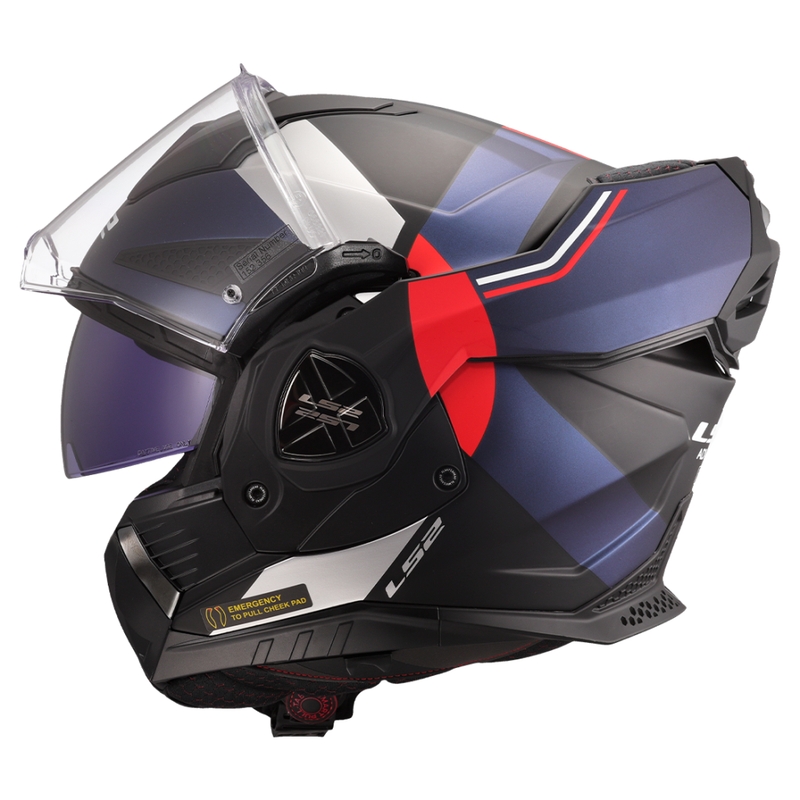 LS2 FF901 Advant X Ultra zili-sarkana flip-up moto ķivere