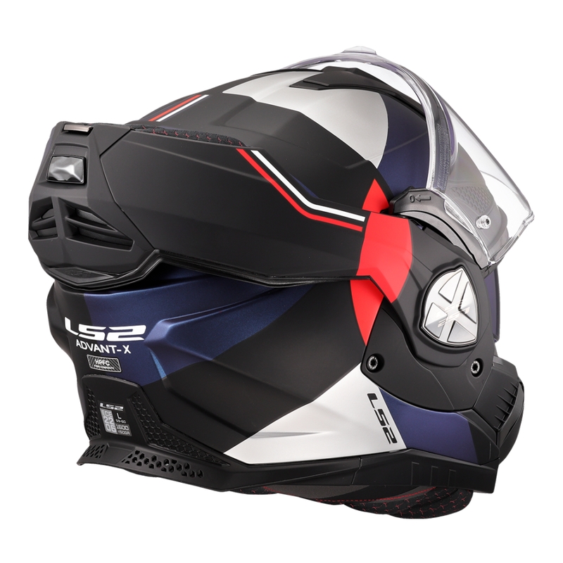 LS2 FF901 Advant X Ultra zili-sarkana flip-up moto ķivere