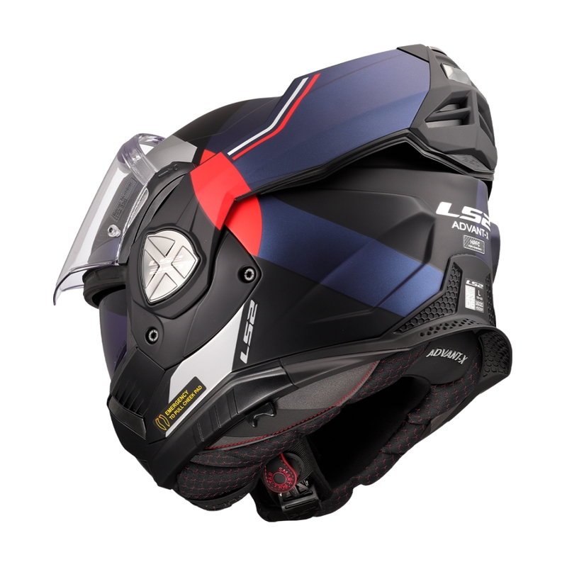 LS2 FF901 Advant X Ultra zili-sarkana flip-up moto ķivere
