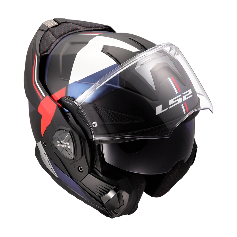 LS2 FF901 Advant X Ultra zili-sarkana flip-up moto ķivere