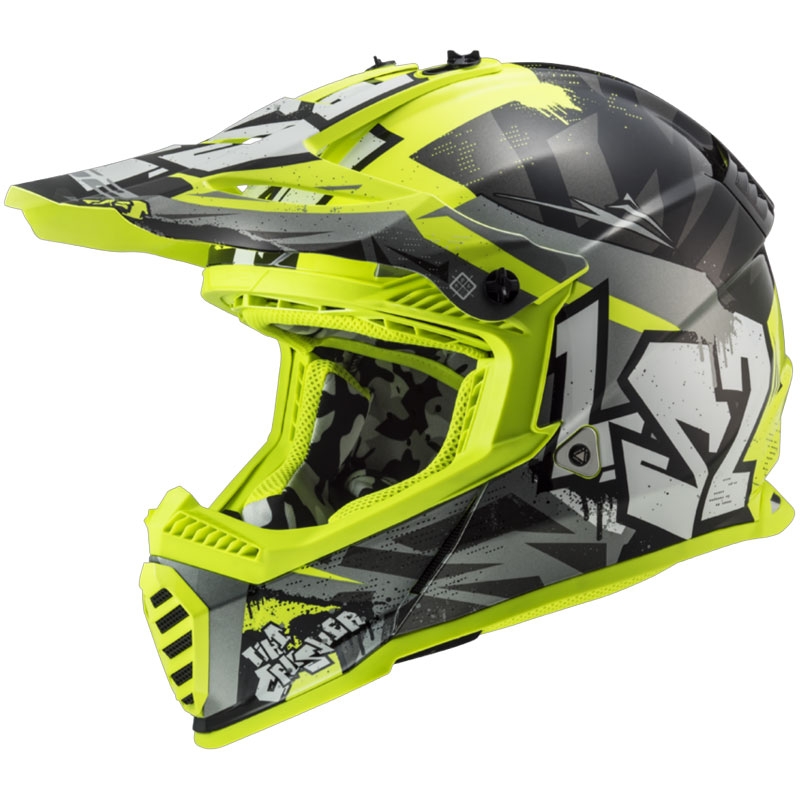 Bērnu motokrosa ķivere LS2 MX437 Fast EVO Mini Crusher melni dzeltena