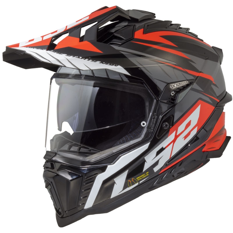 Enduro motocikla ķivere LS2 MX701 Explorer Spire melna-pelēka-sarkana