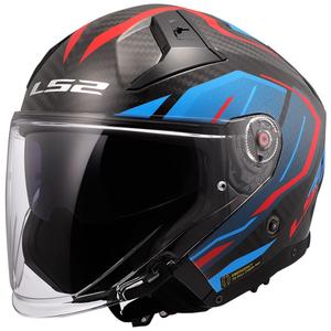 Atvērtā motociklista ķivere LS2 OF603 Infinity II C Urus zili-sarkana