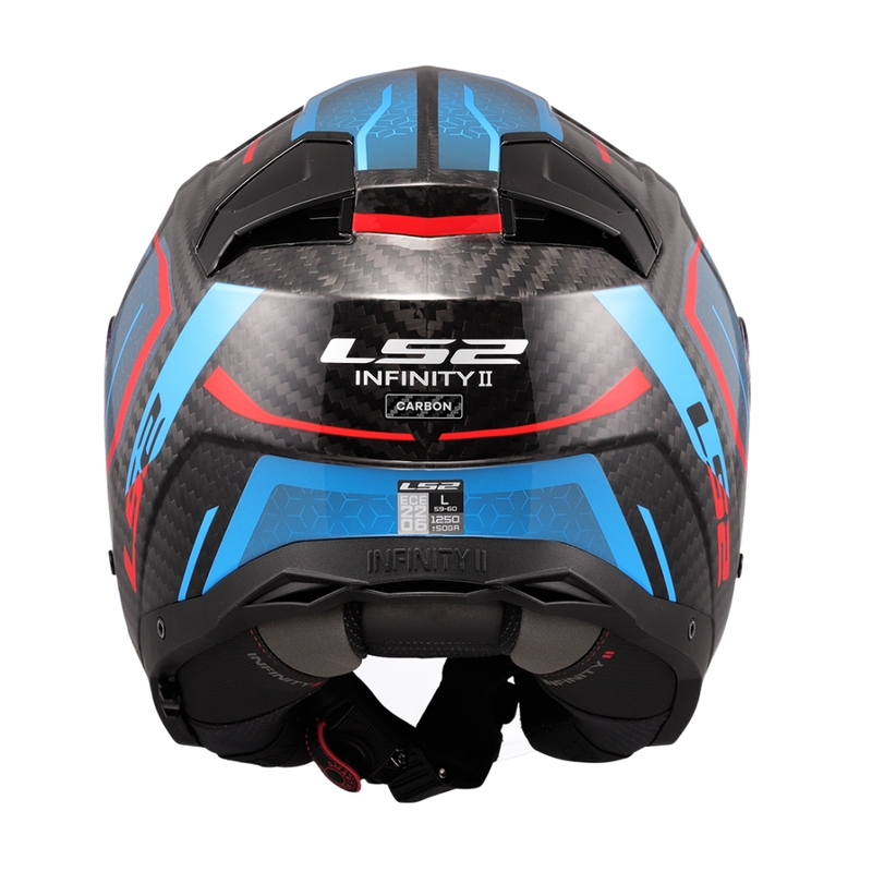 Atvērtā motociklista ķivere LS2 OF603 Infinity II C Urus zili-sarkana