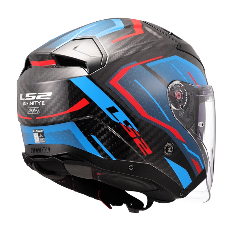 Atvērtā motociklista ķivere LS2 OF603 Infinity II C Urus zili-sarkana